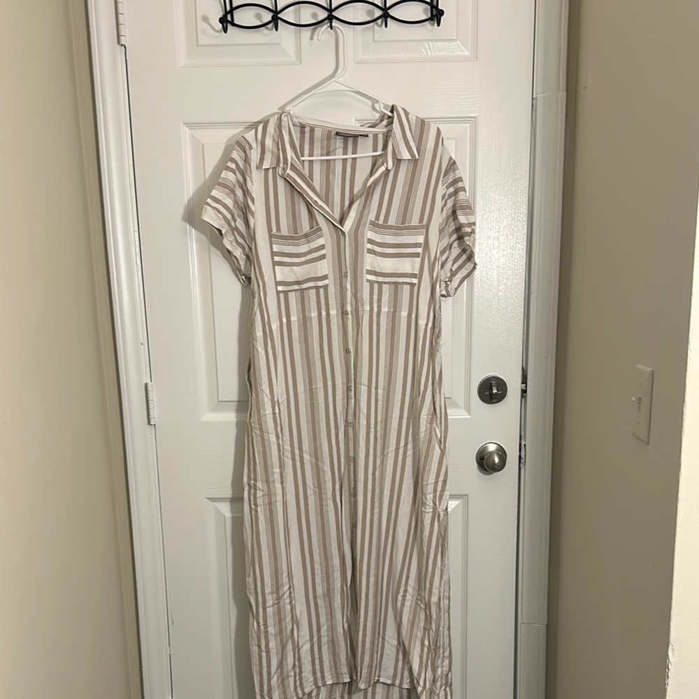 Striped Beige Shirt Dress